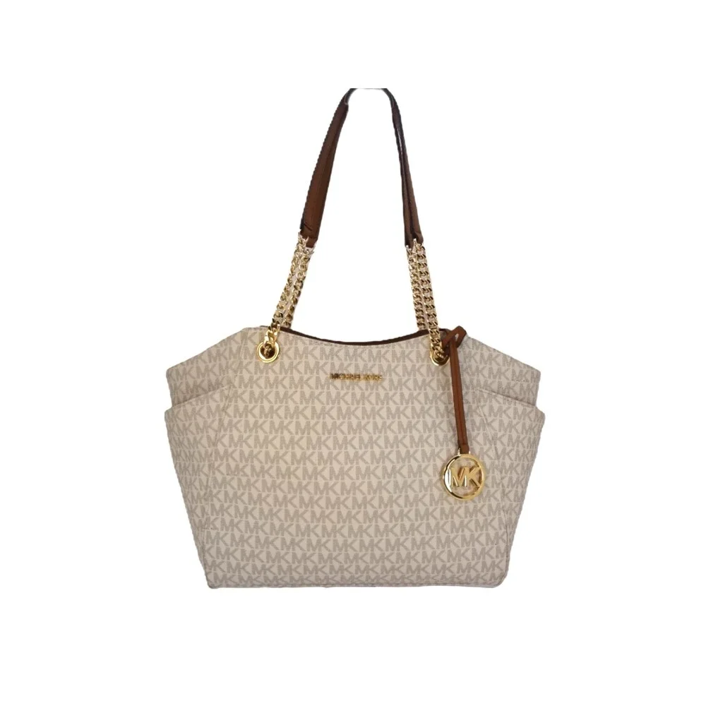 Michael Kors Jet Set Large Chain Shoulder‎ Tote Bag Vanilla Logo COA